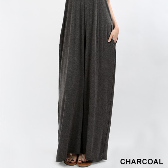 Grey Spaghetti Strap V-Neck Line Cami Maxi Dress - Picture 2 of 4